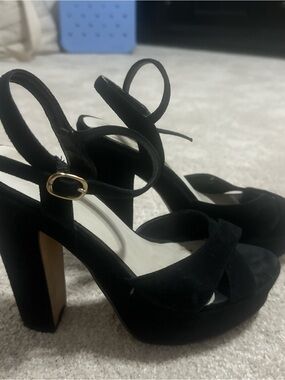 Aldo Black Suede Platform Block Heel Sandals